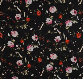 Hedvábný šifon motiv květin černý