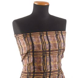 Hedvábná atlasová látka vzor kostek hnědý