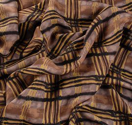 Hedvábná atlasová látka vzor kostek hnědý