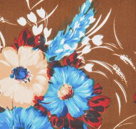 Látka na šaty polyester květiny hnědá