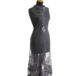 Exkluzivní výšivka na tylu bordura šedá/fialová