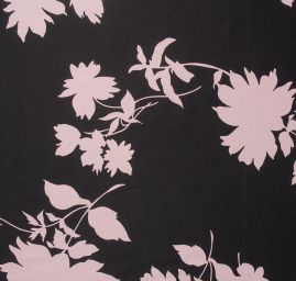 Hedvábný satén vzor květů starorůžvé barvy/černá