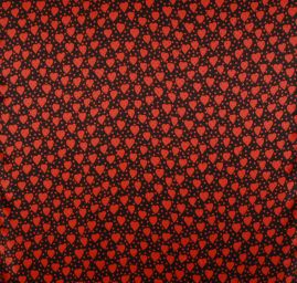 Hedvábný krepdešín červená srdíčka na černém