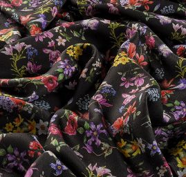 Hedvábí šatové drobné květy černé