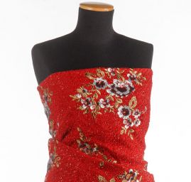 Kostýmová látka s flitrovou výšivkou květů