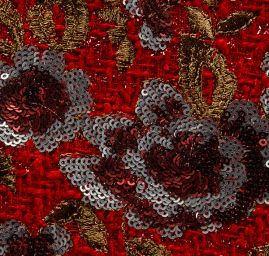 Kostýmová látka s flitrovou výšivkou květů