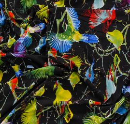 Úplet digitální tisk ptáčci černý