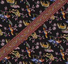 Hedvábný satén zvířecí vzor tukan/zebra