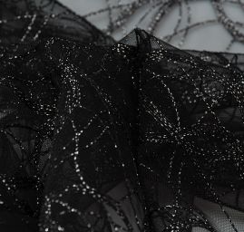 Krajka geometrický vzor vlnek černá