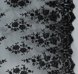 Efektní krajka vyšitá korálky černá