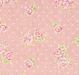 Bavlněná látka tisk motiv květin/puntiků starorůžová