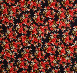 Viskozová šatovka vzor růže tmavě modrá