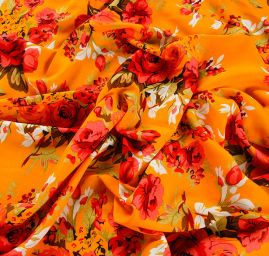 Viskozová šatovka vzor růže oranžová