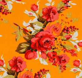 Viskozová šatovka vzor růže oranžová