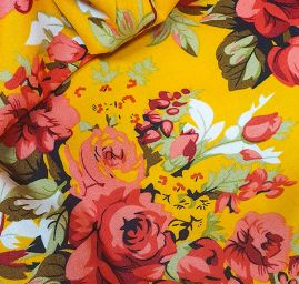 Viskozová šatovka vzor růže oranžová