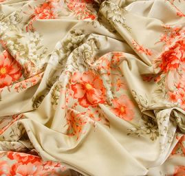 Imitace hedvábí pružný atlas květy červená zelená