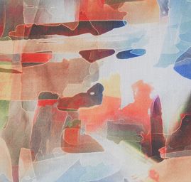 Viskozová šatová látka tisk abstrakt modrooranžová