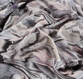 Viskozová šatová látka tisk abstrakt zelenorůžová