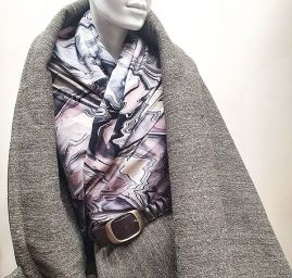 Viskozová šatová látka tisk abstrakt zelenorůžová