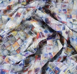 Viskozová šatová látka tisk geometrický vzor