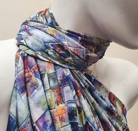 Viskozová šatová látka tisk geometrický vzor