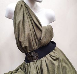 Kostýmová pružná látka imitace lnu olivová