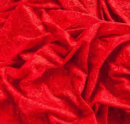 Samet plastický vzor květinového ornamentu červený