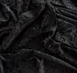 Samet plastický vzor květinového ornamentu černý