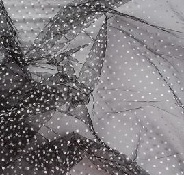 Tyl šatový sametový flock puntík černý/bílý