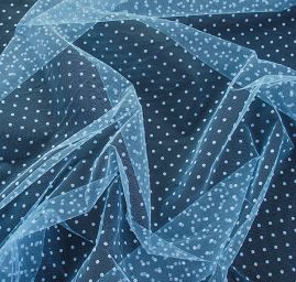 Tyl šatový sametový flock puntík světle modrý