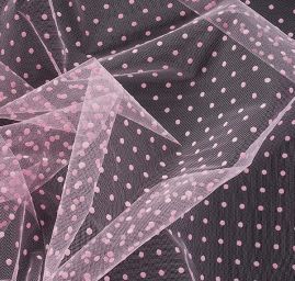 Tyl šatový sametový flock puntík růžový