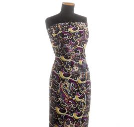 Šifon viskozový paisley vzor tm.fialový