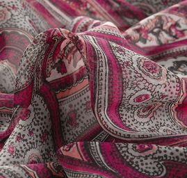 Šifon květinový paisley vzor fialový