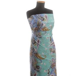 Šifon plise květinový paisley vzor modrý