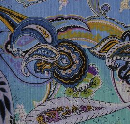 Šifon plise květinový paisley vzor modrý