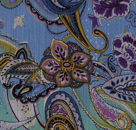 Šifon plise květinový paisley vzor modrý