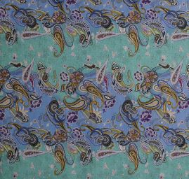 Šifon plise květinový paisley vzor modrý
