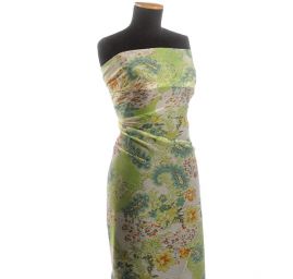 Šifon plise květinový paisley vzor sv.zelený