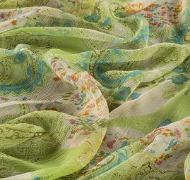 Šifon plise květinový paisley vzor sv.zelený