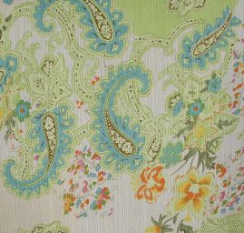Šifon plise květinový paisley vzor sv.zelený