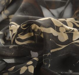 Šifon květinový motiv béžový