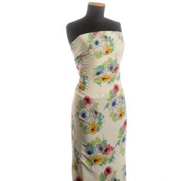 Žrožetšifon pružný květinový vzor vanilkový