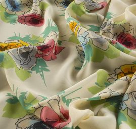 Žrožetšifon pružný květinový vzor vanilkový