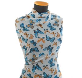 Žoržet vzor motýlci modrý/žlutohnědý