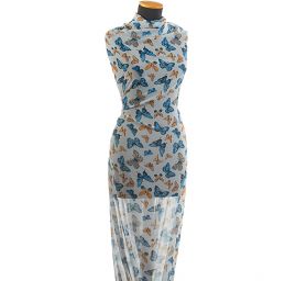 Žoržet vzor motýlci modrý/žlutohnědý