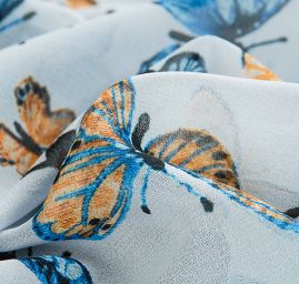 Žoržet vzor motýlci modrý/žlutohnědý