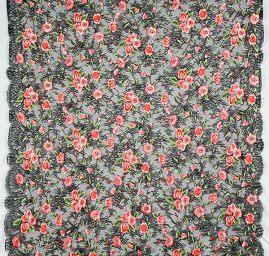 Krajka výšivka na vzorovém tylu barevné květy růže