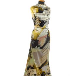 Atlas vzor květy/fantazie khaki zelená