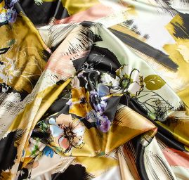 Atlas vzor květy/fantazie khaki zelená