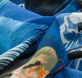 Žoržet vzor květin/fantazie modrá